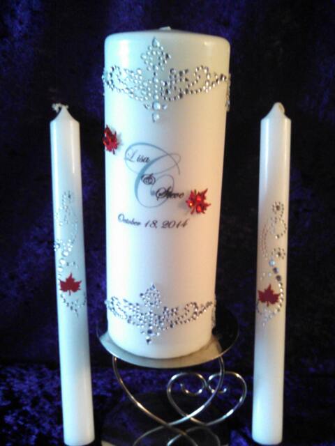 Monogrammed Fall Wedding Unity Candle Set Rhinestone Leaves - image 1