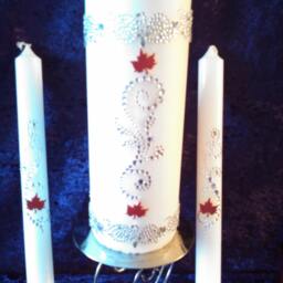 Monogrammed Fall Wedding Unity Candle Set Rhinestone Leaves - thumbnail 3
