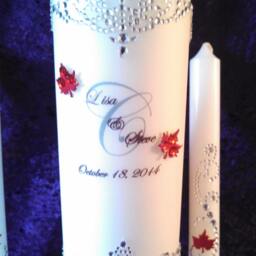 Monogrammed Fall Wedding Unity Candle Set Rhinestone Leaves - thumbnail 2