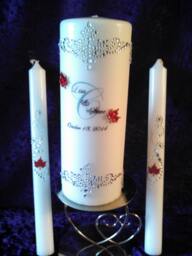 Monogrammed Fall Wedding Unity Candle Set Rhinestone Leaves - thumbnail 1