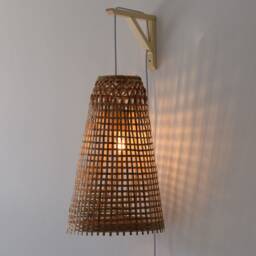 Handwoven Bamboo Wall Sconce - Plug-In Pendant Lamp, Boho Lighting - thumbnail 3
