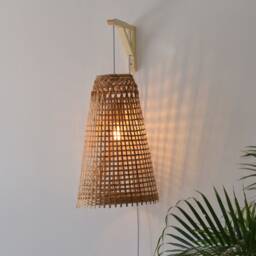 Handwoven Bamboo Wall Sconce - Plug-In Pendant Lamp, Boho Lighting - thumbnail 2