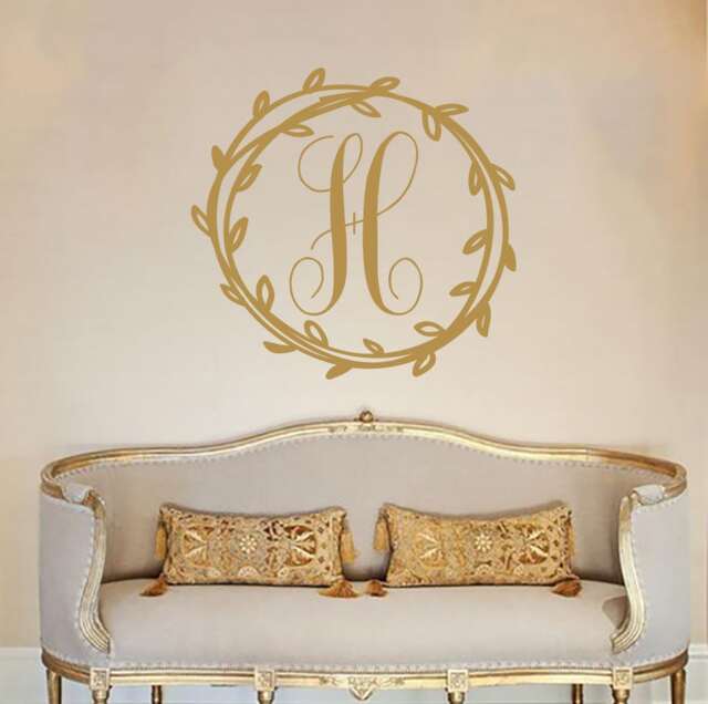 Monogram Vinyl Decal Wall Initial Art Rusric Home Decor Personalized Family S54 - image 1