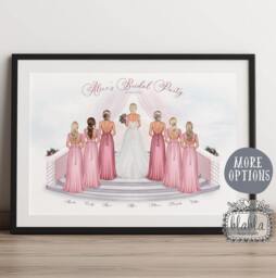 Bride & Bridesmaids Personalised Print, Gift For Bride, Maid Of Honour Gift, Flower Girl Bridesmaid Hen Party, Wedding Robes - thumbnail 1