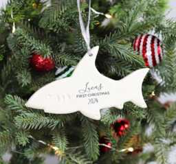 Personalized Ceramic Shark Ornament - Baby's First Christmas Keepsake