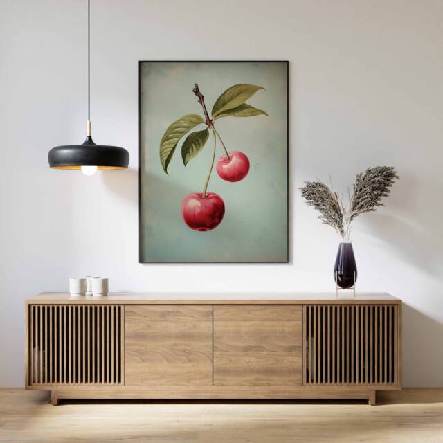 Food Print, Fruit Kitchen Decor, Poster, Art, Cherry Wall Vintage Poster - image 1