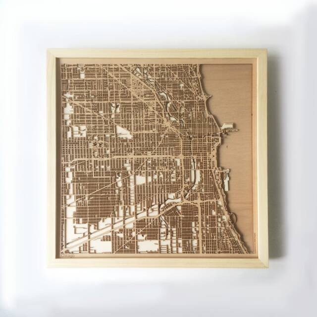Chicago Wooden Street Map - Laser Cut Framed Wall Art - image 1