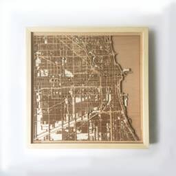 Chicago Wooden Street Map - Laser Cut Framed Wall Art - thumbnail 1