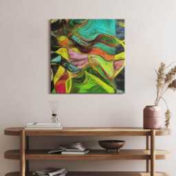 Artistic Disorder Canvas, Picture Wall Hanging, Green Decor, Abstraction Canvas Print - thumbnail 3