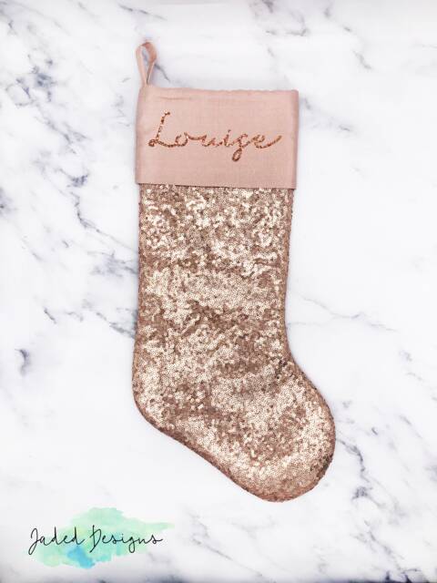 Rose Gold Sequin Glitter Personalised Name Christmas Stocking - image 1