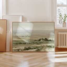 Farmhouse Landscape Poster, Neutral Countryside Wall Art, Rural Print - thumbnail 4