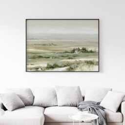 Farmhouse Landscape Poster, Neutral Countryside Wall Art, Rural Print - thumbnail 3