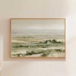 Farmhouse Landscape Poster, Neutral Countryside Wall Art, Rural Print - thumbnail 1