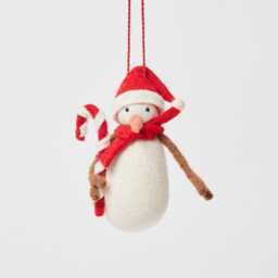 Candy Cane Snowman, Hand Felted Christmas Ornament, Handmade Holiday Charm - thumbnail 2
