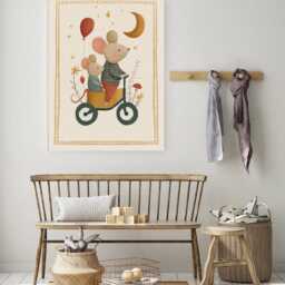 Tricycle Mouse Art Print, Cute Minimalist Nursery Wall Art, Reading Book Print, Kids Room, Animal For Children's Room - thumbnail 2