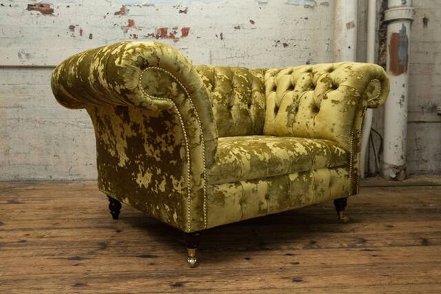 British Handmade Crushed Gold Velvet Chesterfield Snuggle Chair - image 1