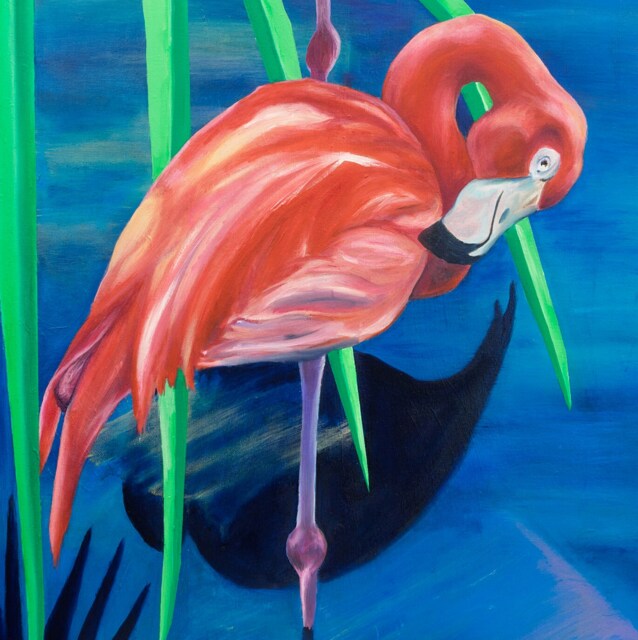 "Flamingo Oil Painting Art Print - Florida Tropical Birds, ""Citrus County" - image 1