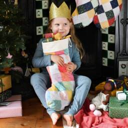 Pastel Patchwork Quilted Christmas Stocking, Handmade Luxury Stocking - thumbnail 3