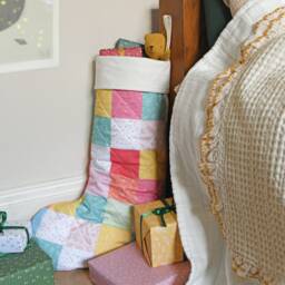 Pastel Patchwork Quilted Christmas Stocking, Handmade Luxury Stocking - thumbnail 2