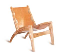 Quilpo Leather Lounge Chair. Handcrafted Solid Wood Frame With Grass-Fed Cowhide Sling Seat - thumbnail 1