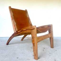Quilpo Leather Lounge Chair. Handcrafted Solid Wood Frame With Grass-Fed Cowhide Sling Seat - thumbnail 4