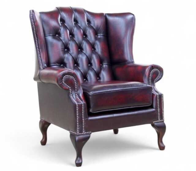 Lounge Living Room Chair Chesterfield High Back Flat Wing Real Leather Antique Oxblood Handmade Made in UK - image 1