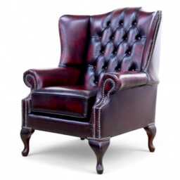 Lounge Living Room Chair Chesterfield High Back Flat Wing Real Leather Antique Oxblood Handmade Made in UK - thumbnail 3