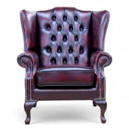 Lounge Living Room Chair Chesterfield High Back Flat Wing Real Leather Antique Oxblood Handmade Made in UK - thumbnail 2