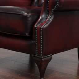 Lounge Living Room Chair Chesterfield High Back Flat Wing Real Leather Antique Oxblood Handmade Made in UK - thumbnail 4