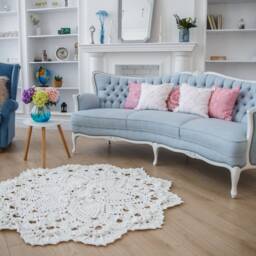Handmade Crochet Round Rug Giant Lace Doily Mat, Boho Nursery Decor - thumbnail 3