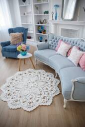 Handmade Crochet Round Rug Giant Lace Doily Mat, Boho Nursery Decor - thumbnail 1