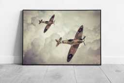 Spitfire Fighters Wall Art Print - 1940S Vintage Style Battle Of Britain Framed Artwork - thumbnail 1