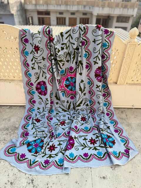 Cotton Suzani Quilt - Handmade Artisan Embroidery, Vibrant Folk Textile, Bohemian Reversible Throw - image 1