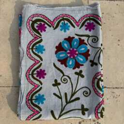 Cotton Suzani Quilt - Handmade Artisan Embroidery, Vibrant Folk Textile, Bohemian Reversible Throw - thumbnail 4