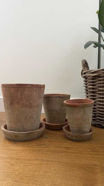 Handmade Terra Cotta Planter Set/ Aged Terracotta Plant Pots Set Of Three/ Rustic & Vintage - image 1