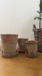 Handmade Terra Cotta Planter Set/ Aged Terracotta Plant Pots Set Of Three/ Rustic & Vintage - thumbnail 1