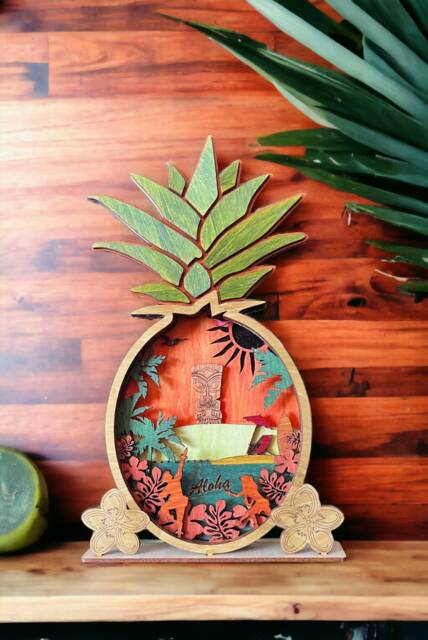 Handcrafted Layered Wood Pineapple Wall Art Tropical Beach House Decor - image 1
