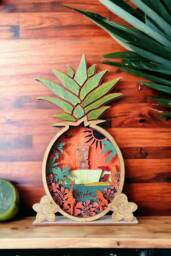 Handcrafted Layered Wood Pineapple Wall Art Tropical Beach House Decor - thumbnail 1