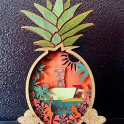 Handcrafted Layered Wood Pineapple Wall Art Tropical Beach House Decor - thumbnail 3