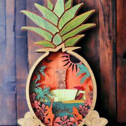 Handcrafted Layered Wood Pineapple Wall Art Tropical Beach House Decor - thumbnail 2