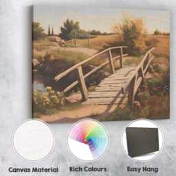Rustic Country Footbridge Meadow Landscape Painting Canvas Wall Art Print Decor Picture Ready To Hang - thumbnail 2