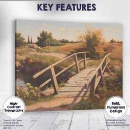 Rustic Country Footbridge Meadow Landscape Painting Canvas Wall Art Print Decor Picture Ready To Hang - thumbnail 1