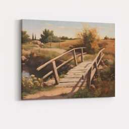 Rustic Country Footbridge Meadow Landscape Painting Canvas Wall Art Print Decor Picture Ready To Hang - thumbnail 4