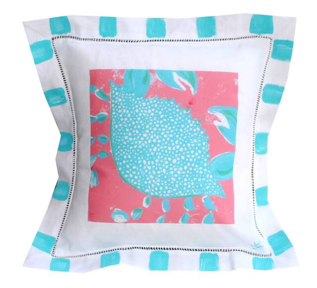Turquoise Crab Linen Beach Pillow - image 1