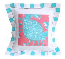 Turquoise Crab Linen Beach Pillow - thumbnail 1