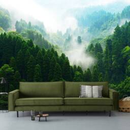 The Green Relaxed Forest Wall Mural, Mountain View Mural, Misty Wallpaper, D??cor, Nursery & Room Art