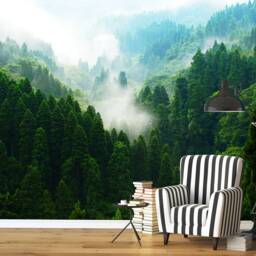 The Green Relaxed Forest Wall Mural, Mountain View Mural, Misty Wallpaper, D??cor, Nursery & Room Art - thumbnail 3