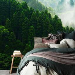 The Green Relaxed Forest Wall Mural, Mountain View Mural, Misty Wallpaper, D??cor, Nursery & Room Art - thumbnail 2