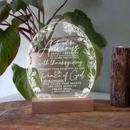 Engraved Wooden Night Light, Philippians 46-7, Usb Desk Lamp - thumbnail 2