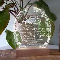 Engraved Wooden Night Light, Philippians 46-7, Usb Desk Lamp